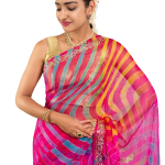 Multi Coloured Pure Georgette Lehariya Saree | Aari, Sequin & Zardozi Work | Jaipurio Designer Collection